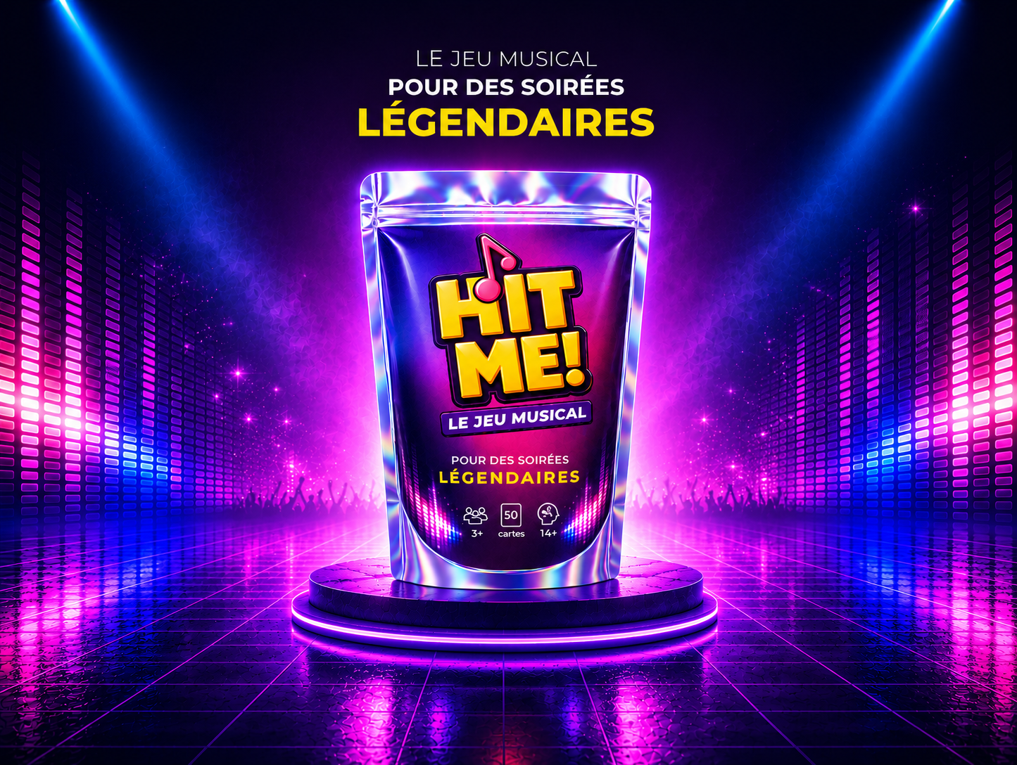 Jeu HIT ME présenté dans une ambiance de soirée musicale